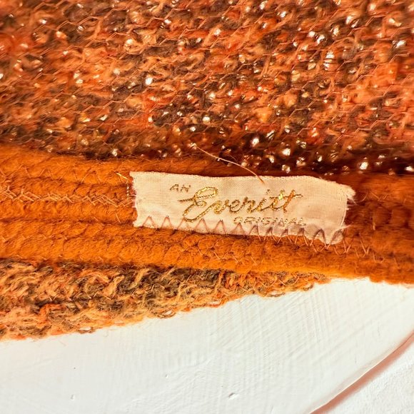 Everett Original Knitted Beret Hat VTG 70s Orange Brown Textured Wool Bow Retro - Picture 5 of 13